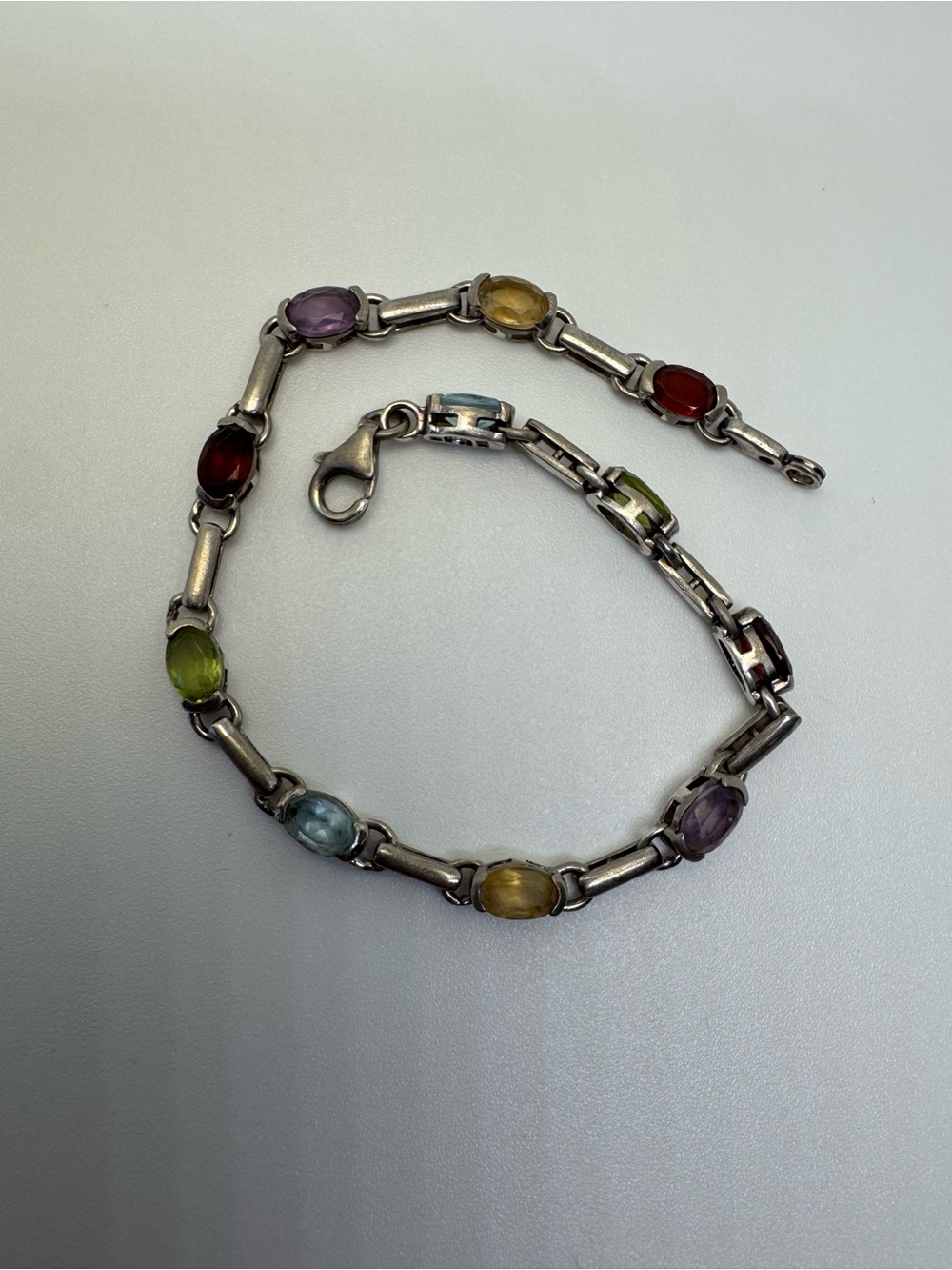 925 Sterling Silver Multi Gemstone Bracelet Topaz Garnet Amethyst 7.25" 8.2g - Picture 7 of 17